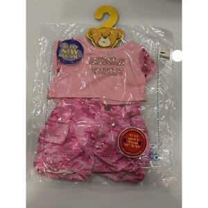 Build A Bear Outfit Pink Camouflage Girls GIRLS RULE Shirt Cargo Shorts Y2K Camo